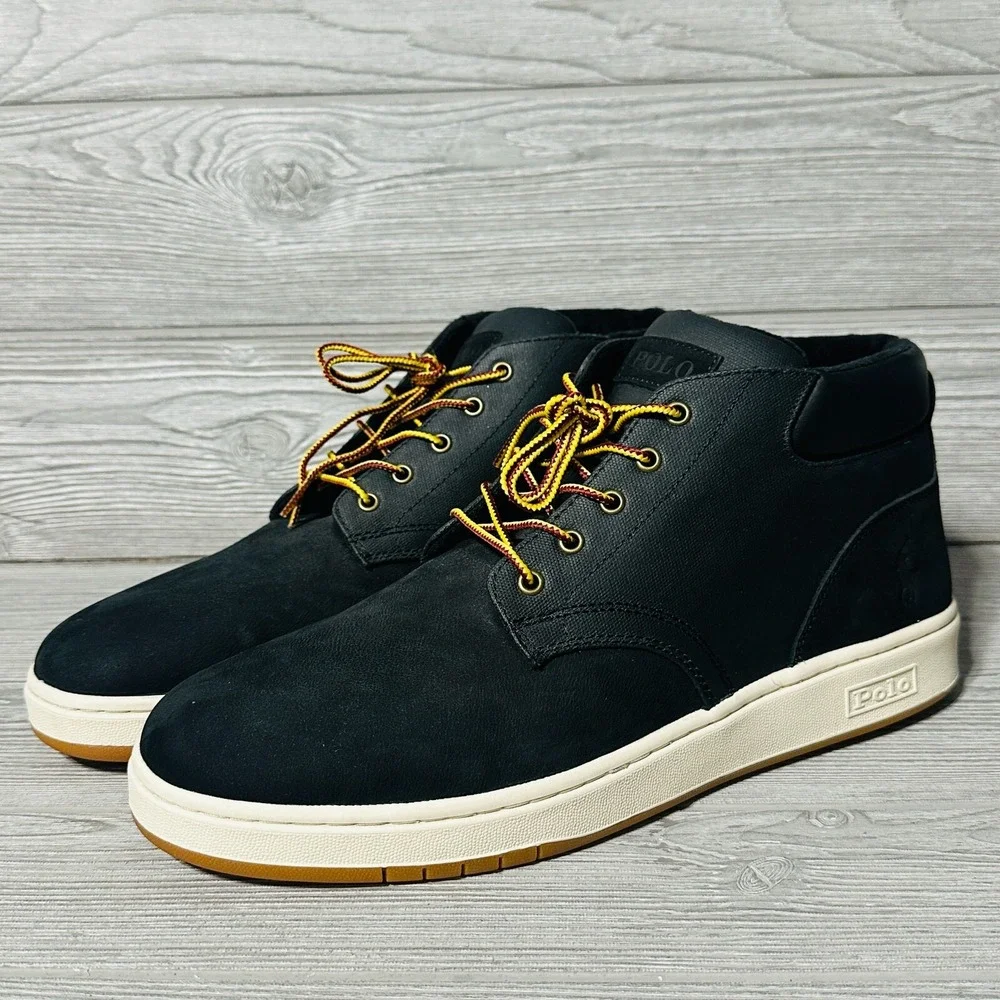 Polo Ralph Lauren Sneaker Boot Mens 14 Black Solid Mid‎ Top Modern Sneaker Boot